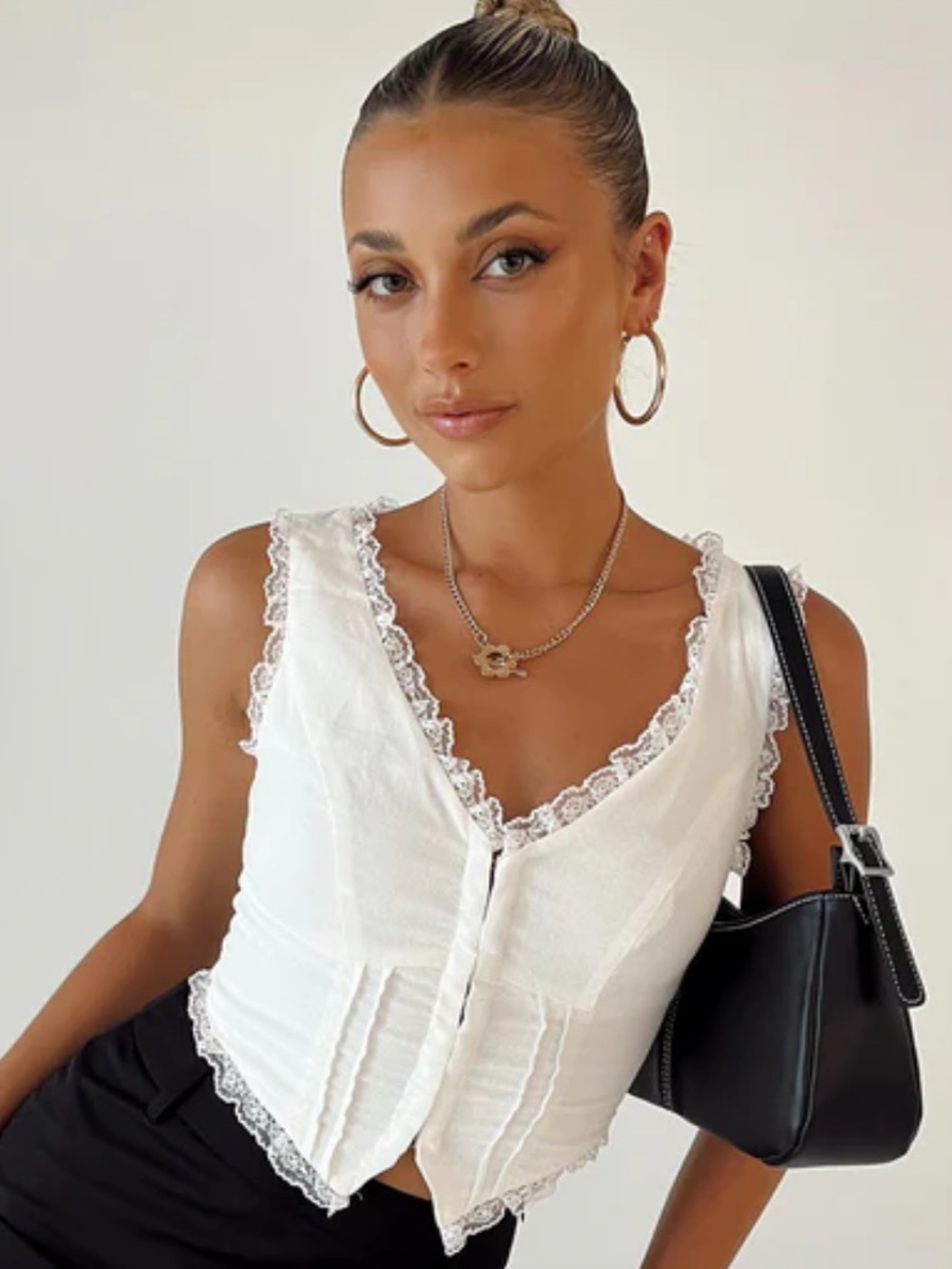 Princess Polly Silvanna White Lace-Trim Corset Crop Top